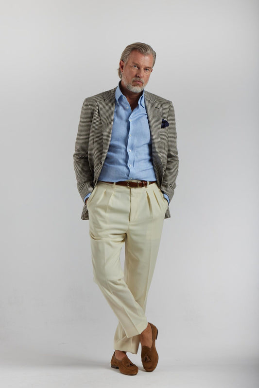 Veste beige à motif pied-de-poule marron