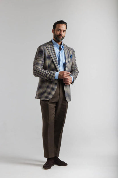 Veste pied-de-poule bleu marine et beige Ferla