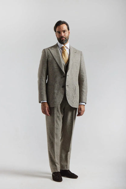 Costume trois pièces à carreaux beige et marron par PoW
