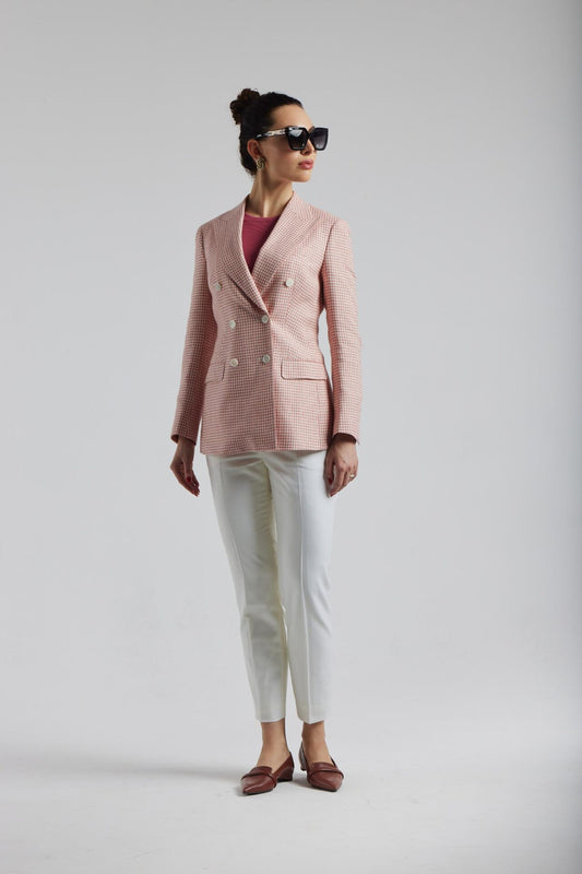 Veste pied-de-poule blanche et rose