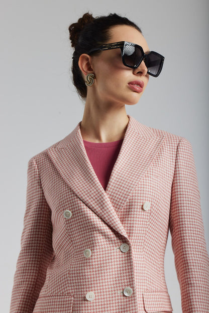 Veste pied-de-poule blanche et rose