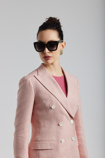Veste pied-de-poule blanche et rose