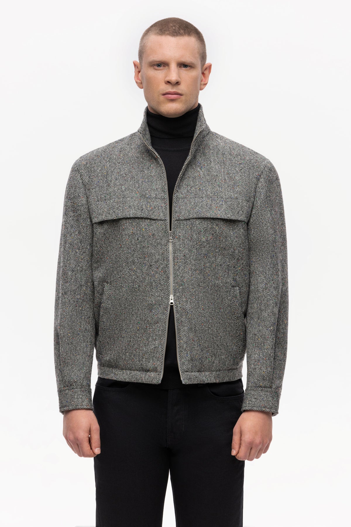 Black and white Donegal tweed short jacket
