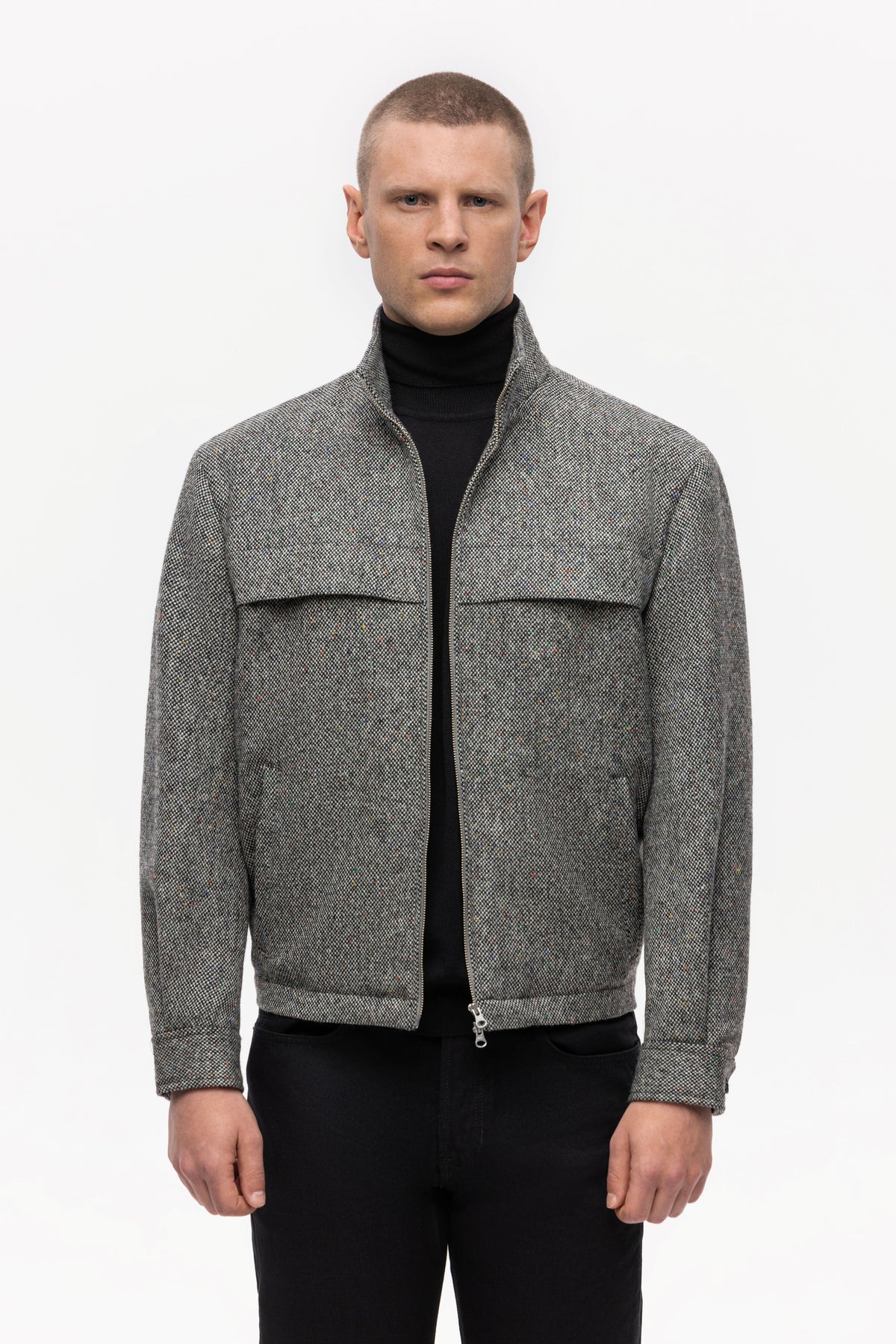 Black and white Donegal tweed short jacket