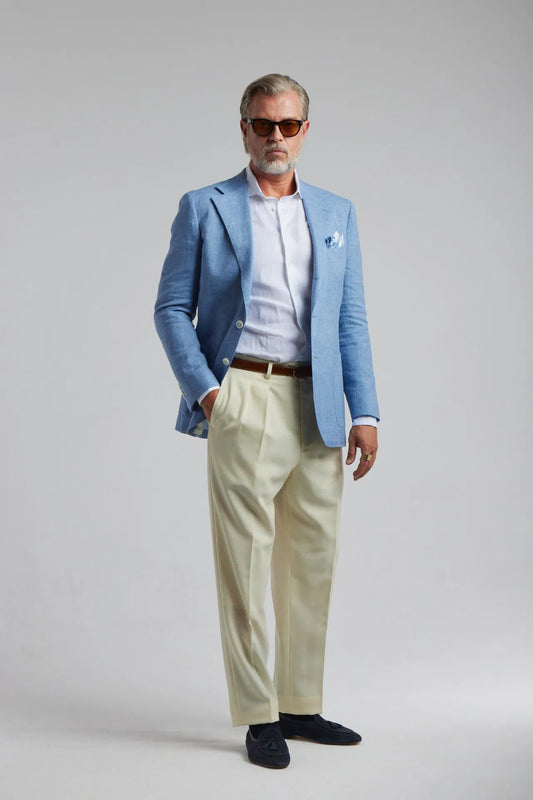 Veste en laine/lin bleu clair