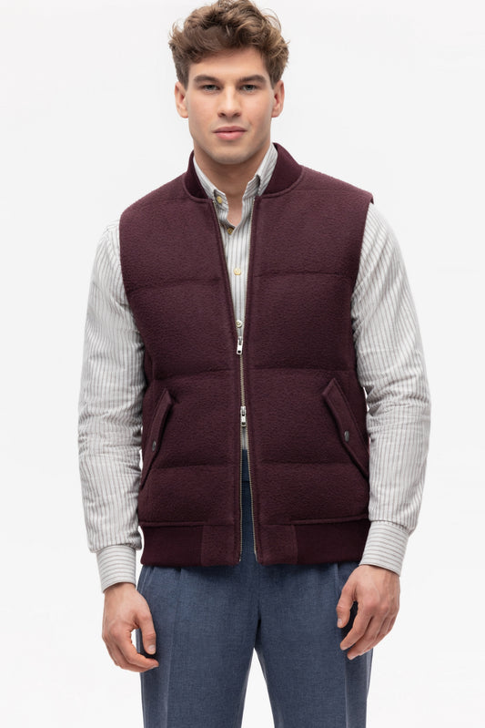 Burgundy padded vest with cashmere