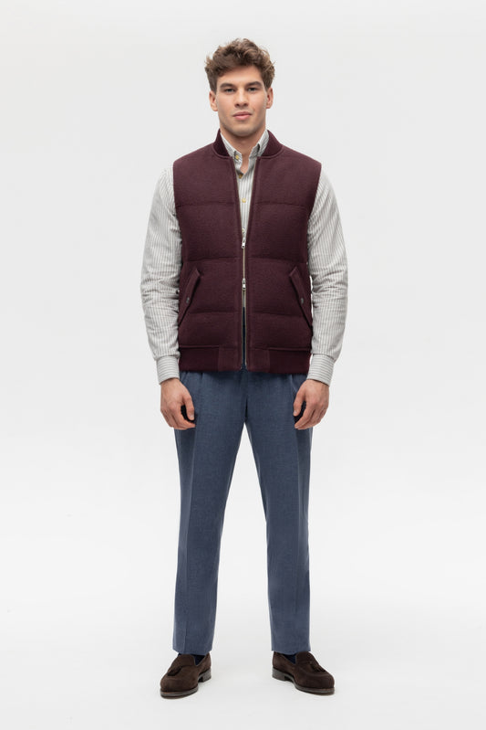 Burgundy padded vest with cashmere