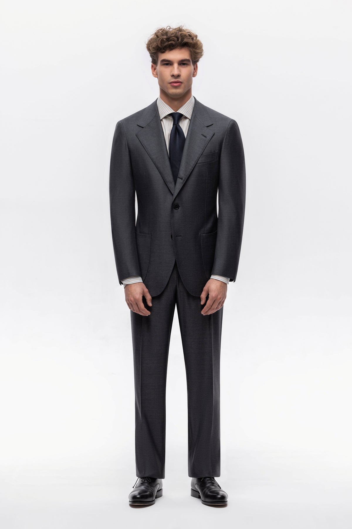 Dark grey herringbone Winter Australis wool suit