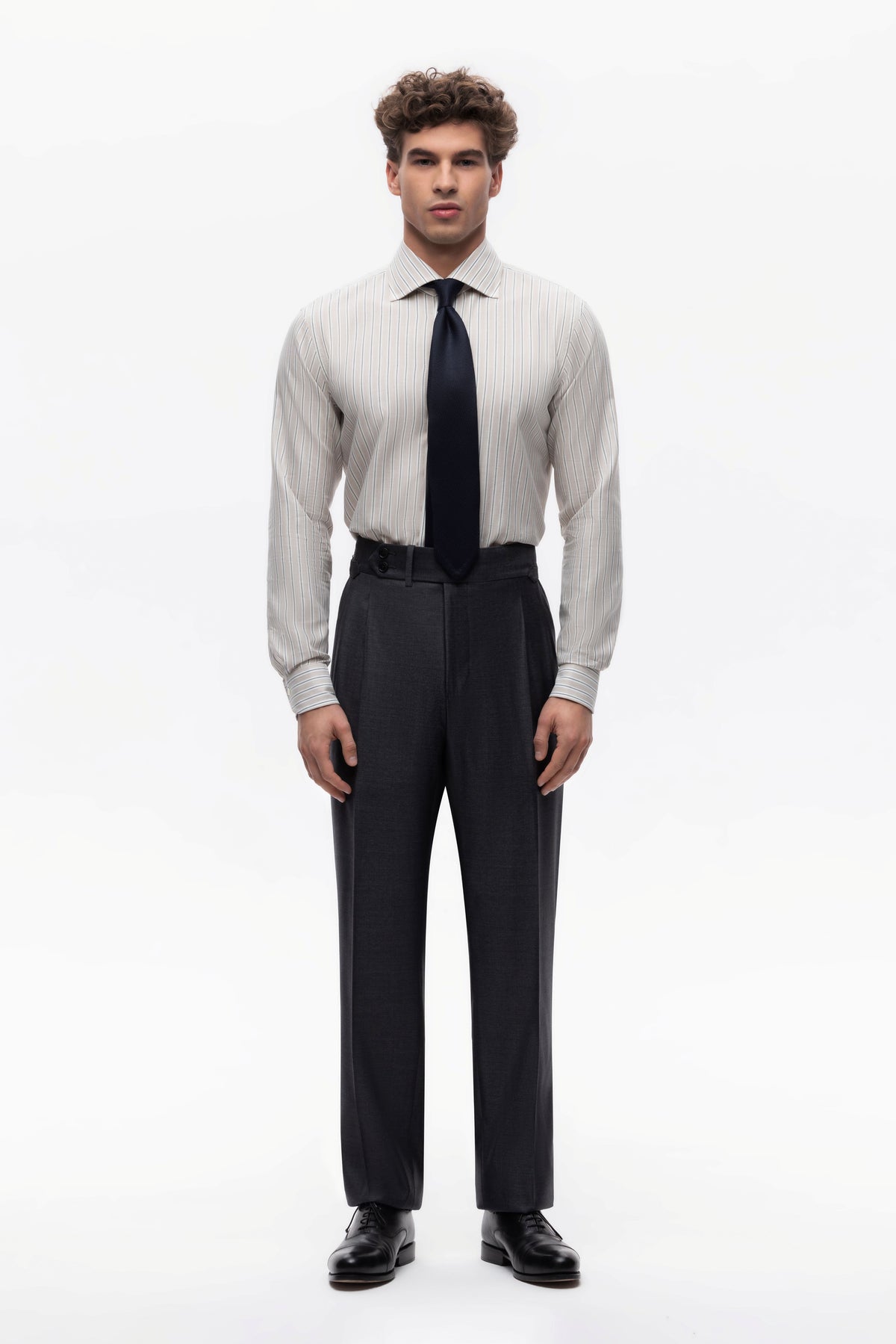 Dark grey herringbone Winter Australis wool suit