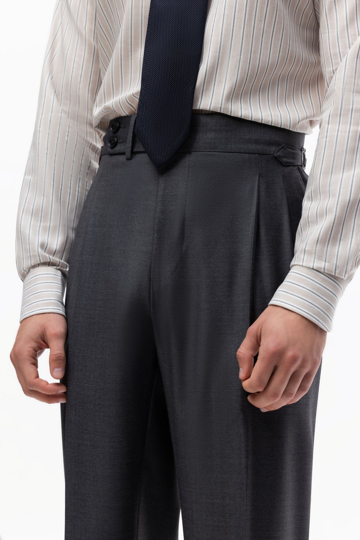 Dark grey herringbone Winter Australis wool suit