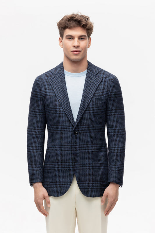 Dark navy checked silk blazer