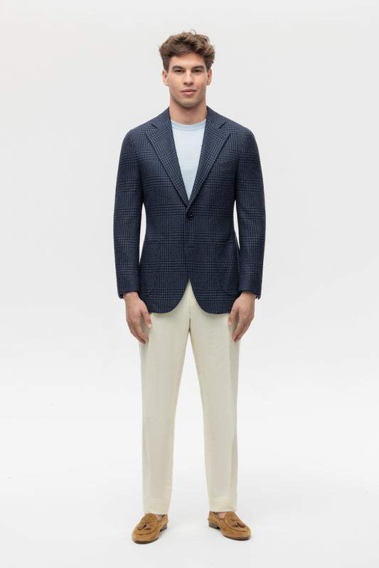 Dark navy checked silk blazer