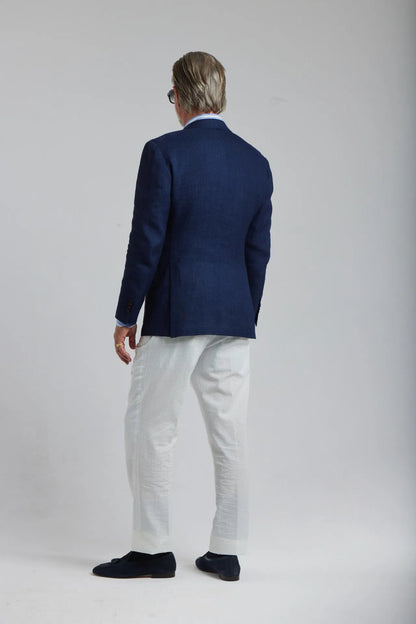 Veste en laine/lin bleu marine