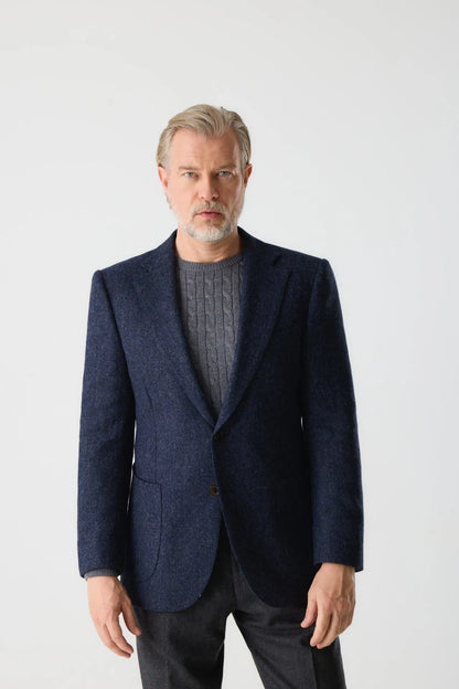 Veste en tweed à chevrons bleu marine Moon