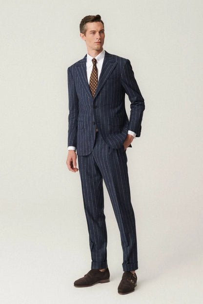 Navy blue flannel pinstripe suit