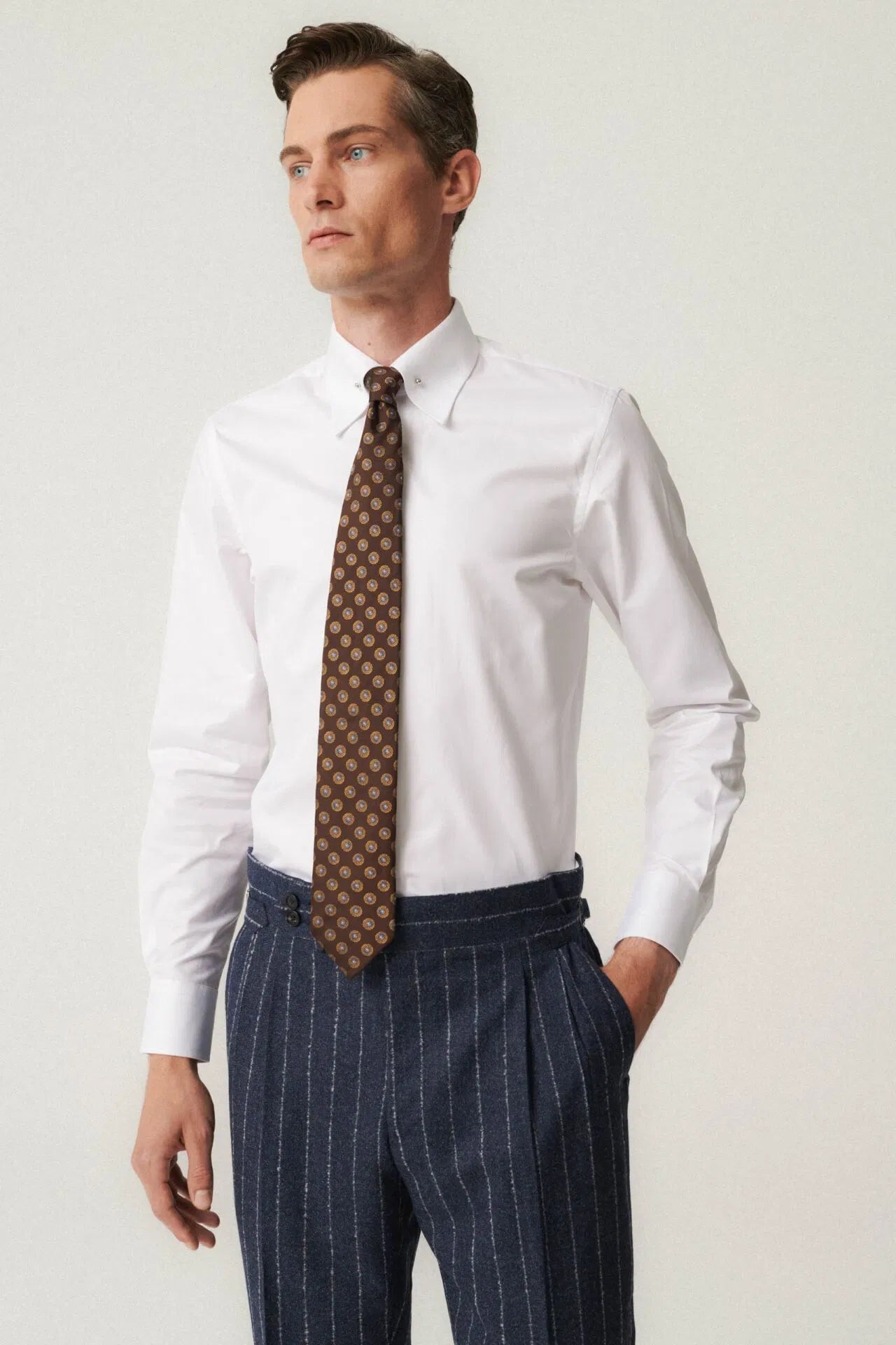 Navy blue flannel pinstripe suit