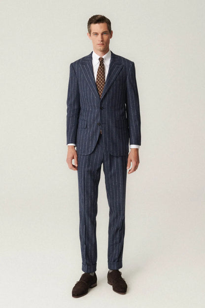 Navy blue flannel pinstripe suit