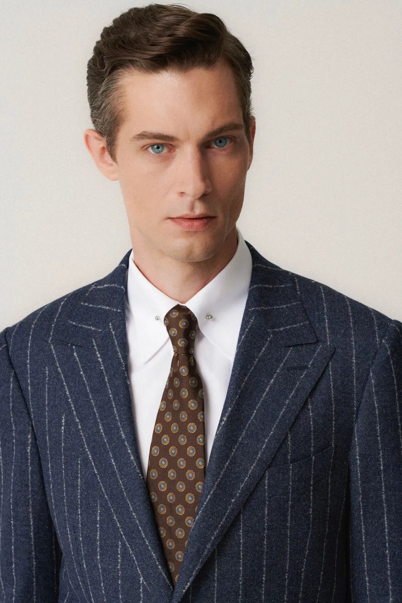 Navy blue flannel pinstripe suit