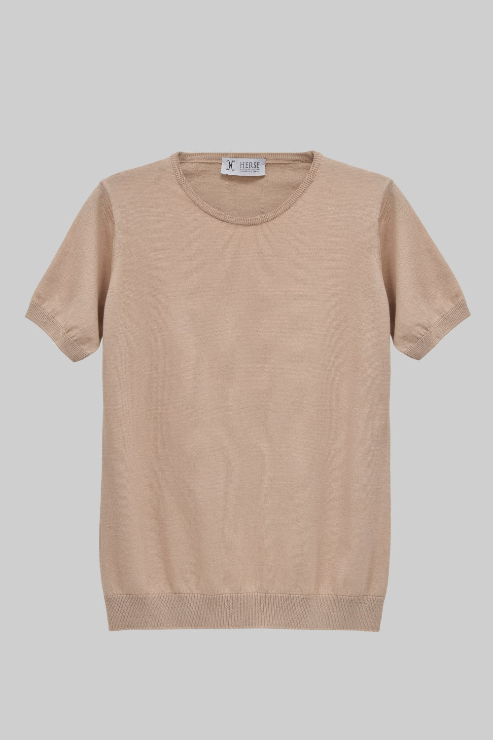 Damska beżowa dzianinowa koszulka crew neck