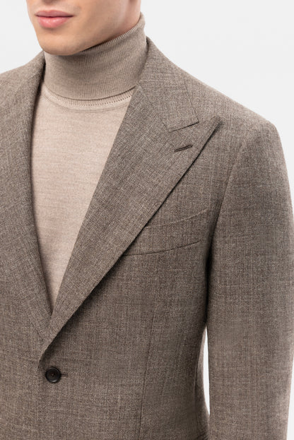 Beżowo-brązowy garnitur jednorzędowy z niebarwionej wełny