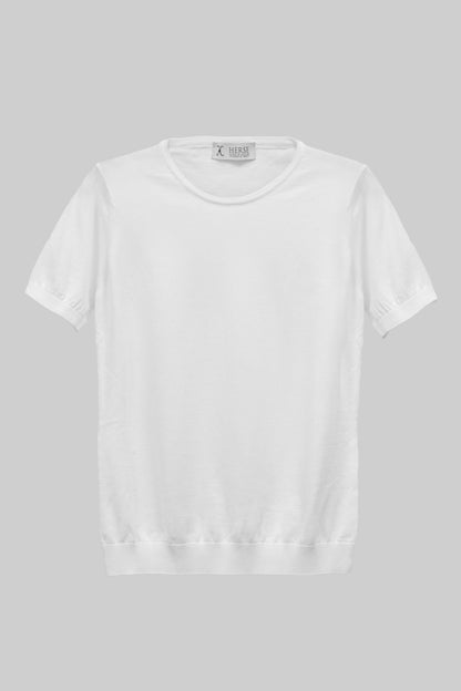 Damska biała dzianinowa koszulka crew neck