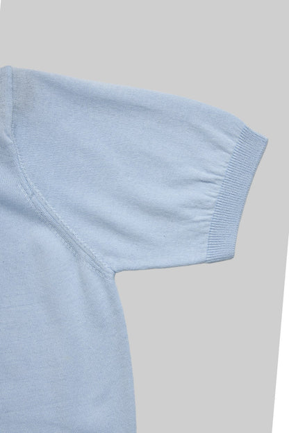 Damska błękitna dzianinowa koszulka crew neck