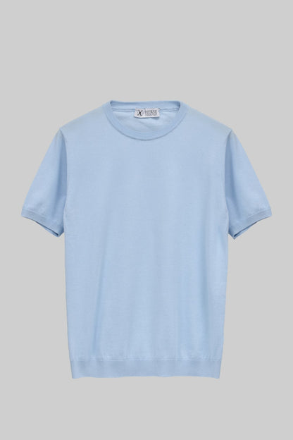 Błękitna dzianinowa koszulka crew neck