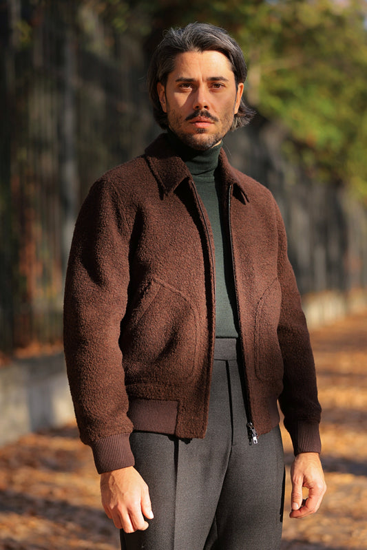 Undyed wool bomber jacket