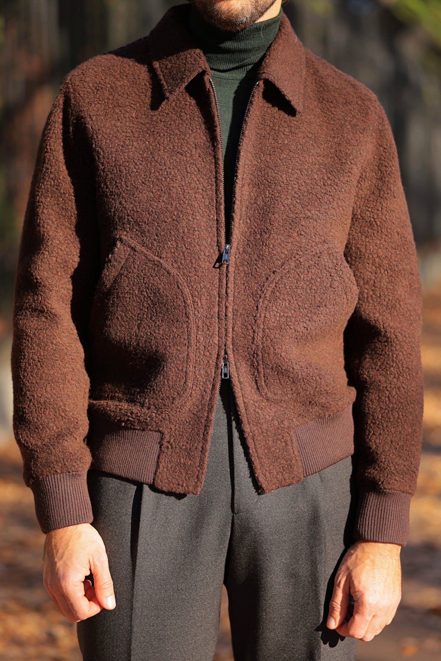 Undyed wool bomber jacket