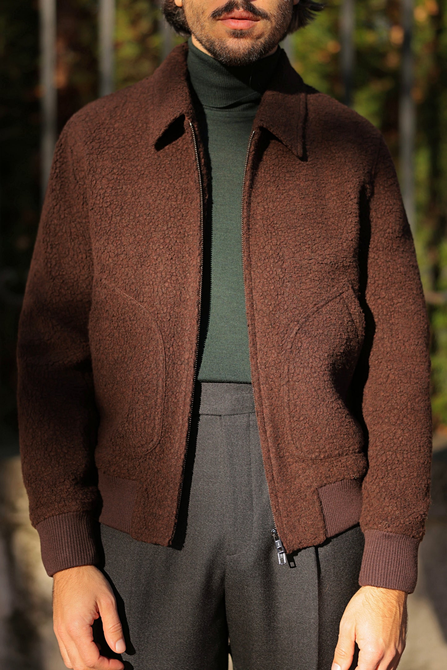 Undyed wool bomber jacket