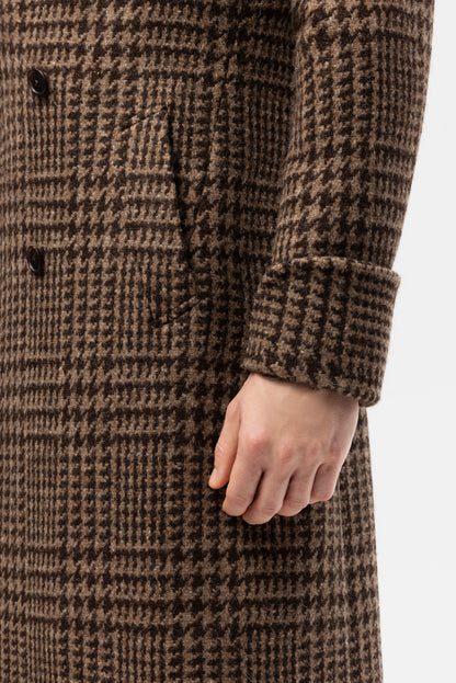 Brown PoW check double-breasted overcoat