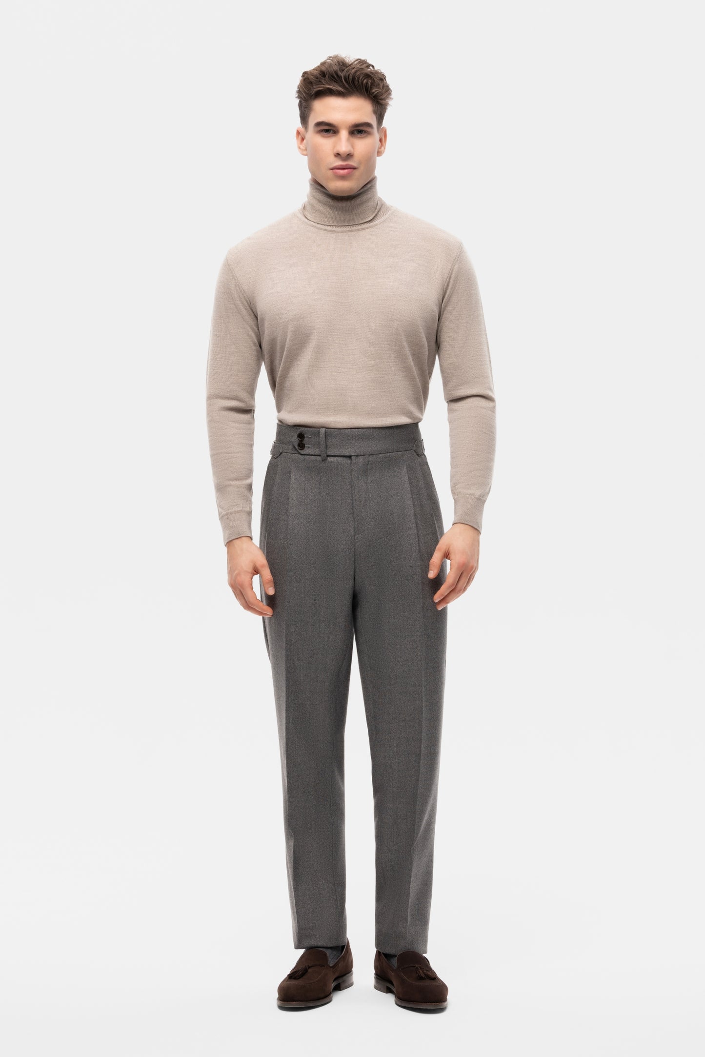 Navy blue houndstooth 4-ply trousers