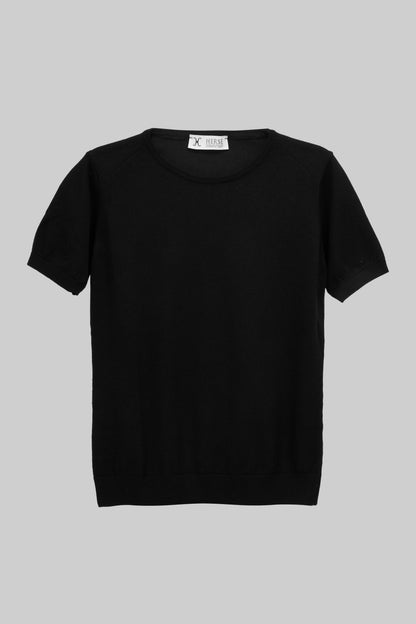 Damska czarna dzianinowa koszulka crew neck