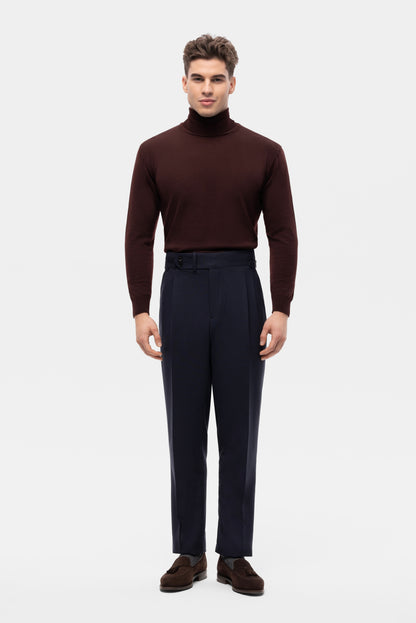 Navy blue houndstooth 4-ply trousers