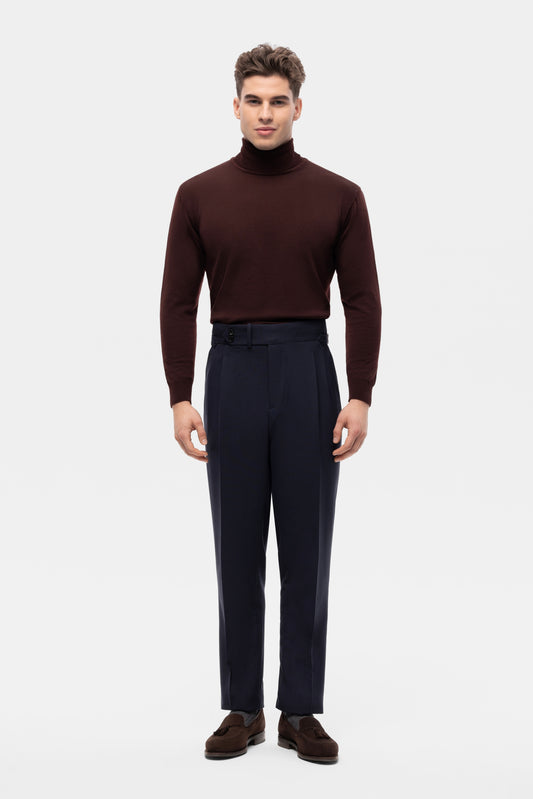 Navy blue houndstooth 4-ply trousers