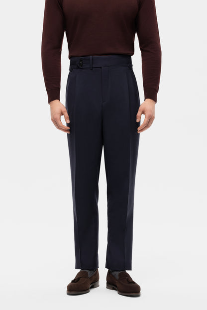 Navy blue houndstooth 4-ply trousers