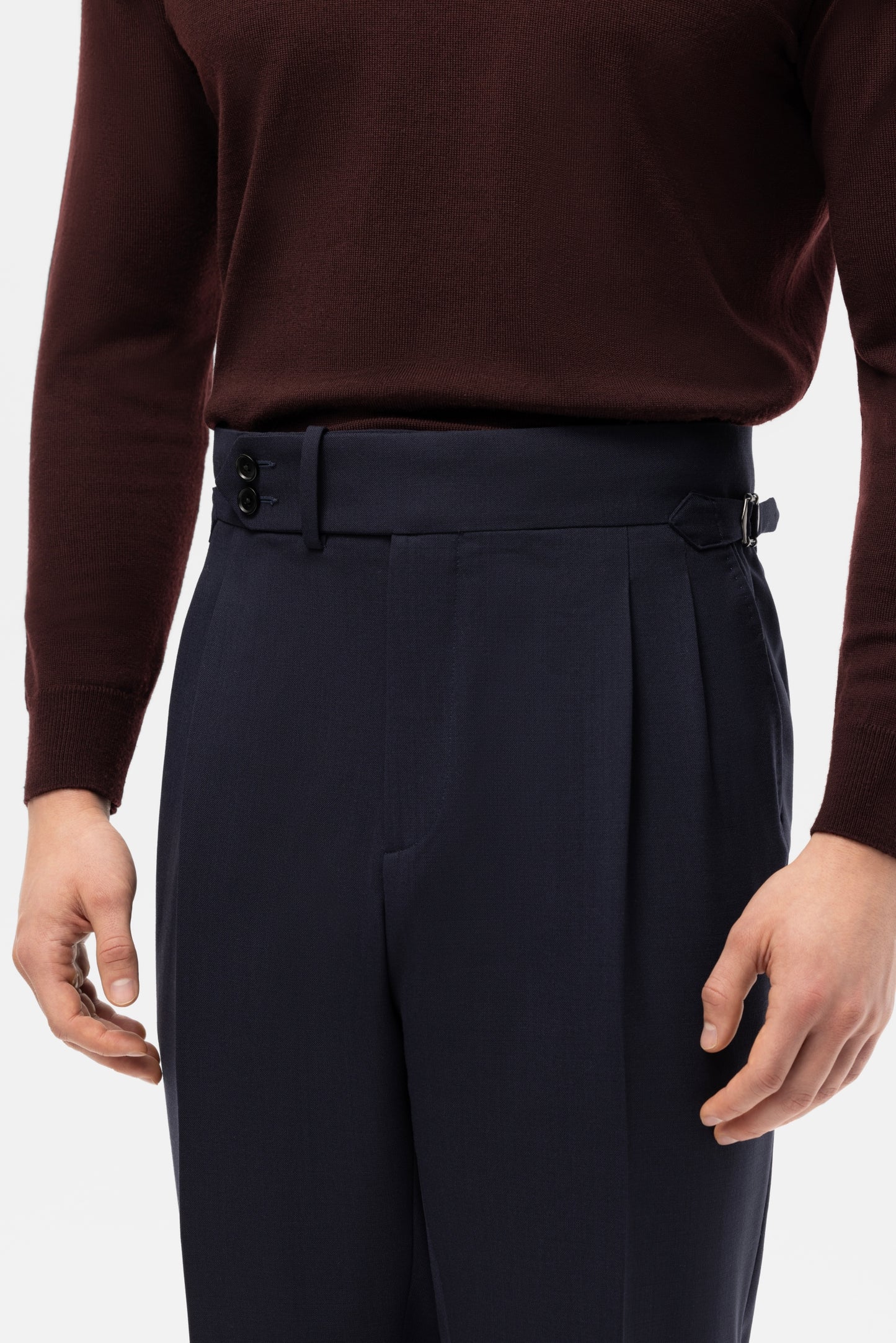 Navy blue houndstooth 4-ply trousers