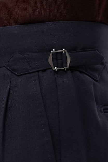 Navy blue houndstooth 4-ply trousers