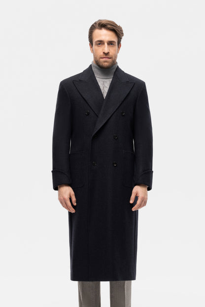 Navy oversized double-breasted overcoat