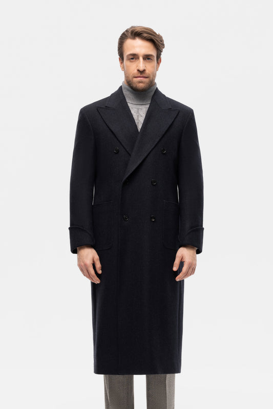 Navy oversized double-breasted overcoat