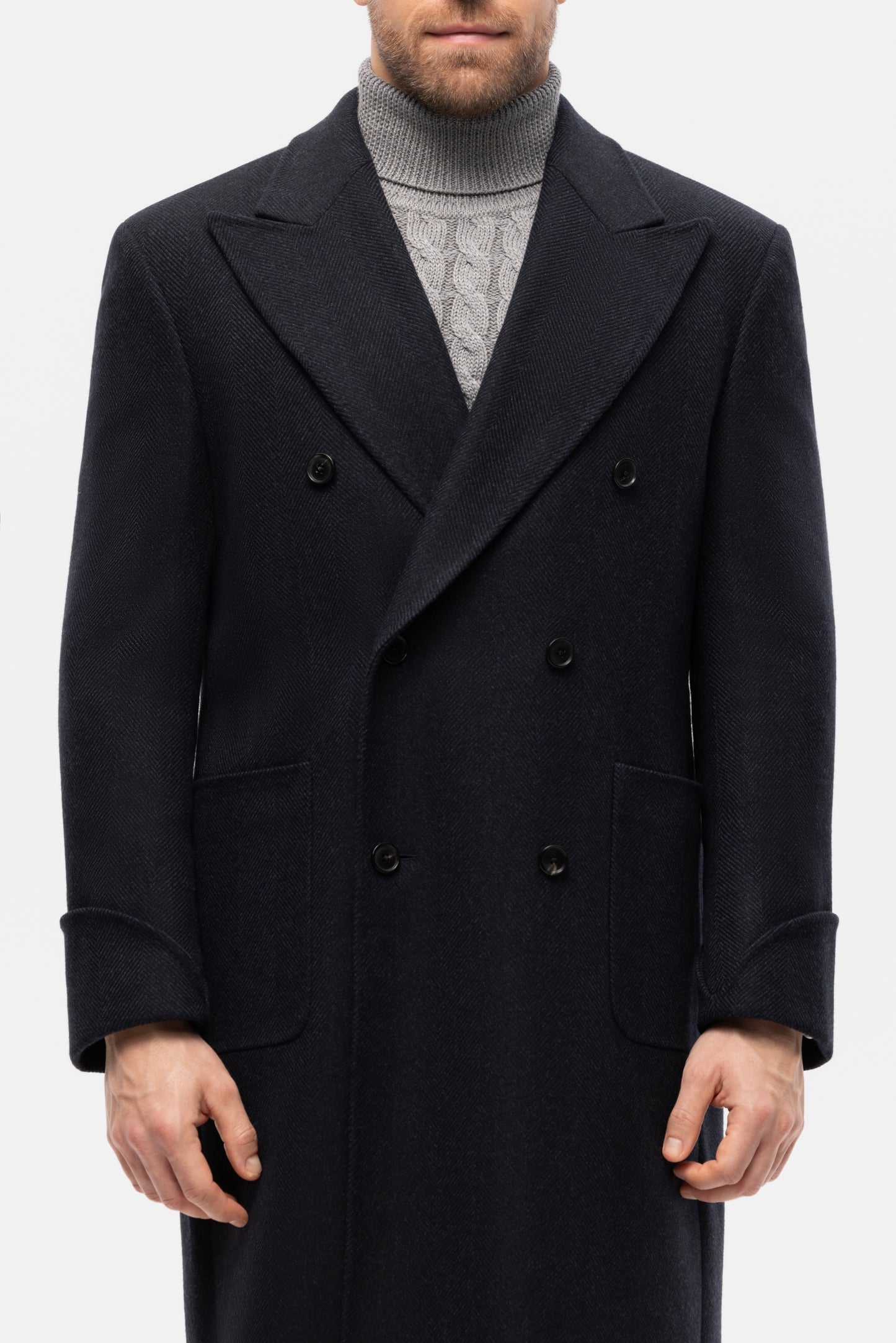 Navy oversized double-breasted overcoat