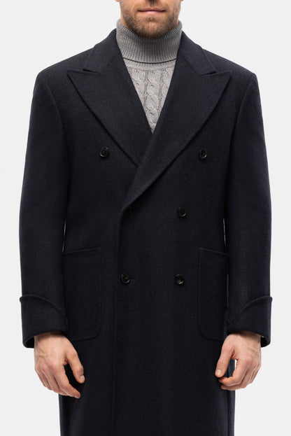 Navy oversized double-breasted overcoat
