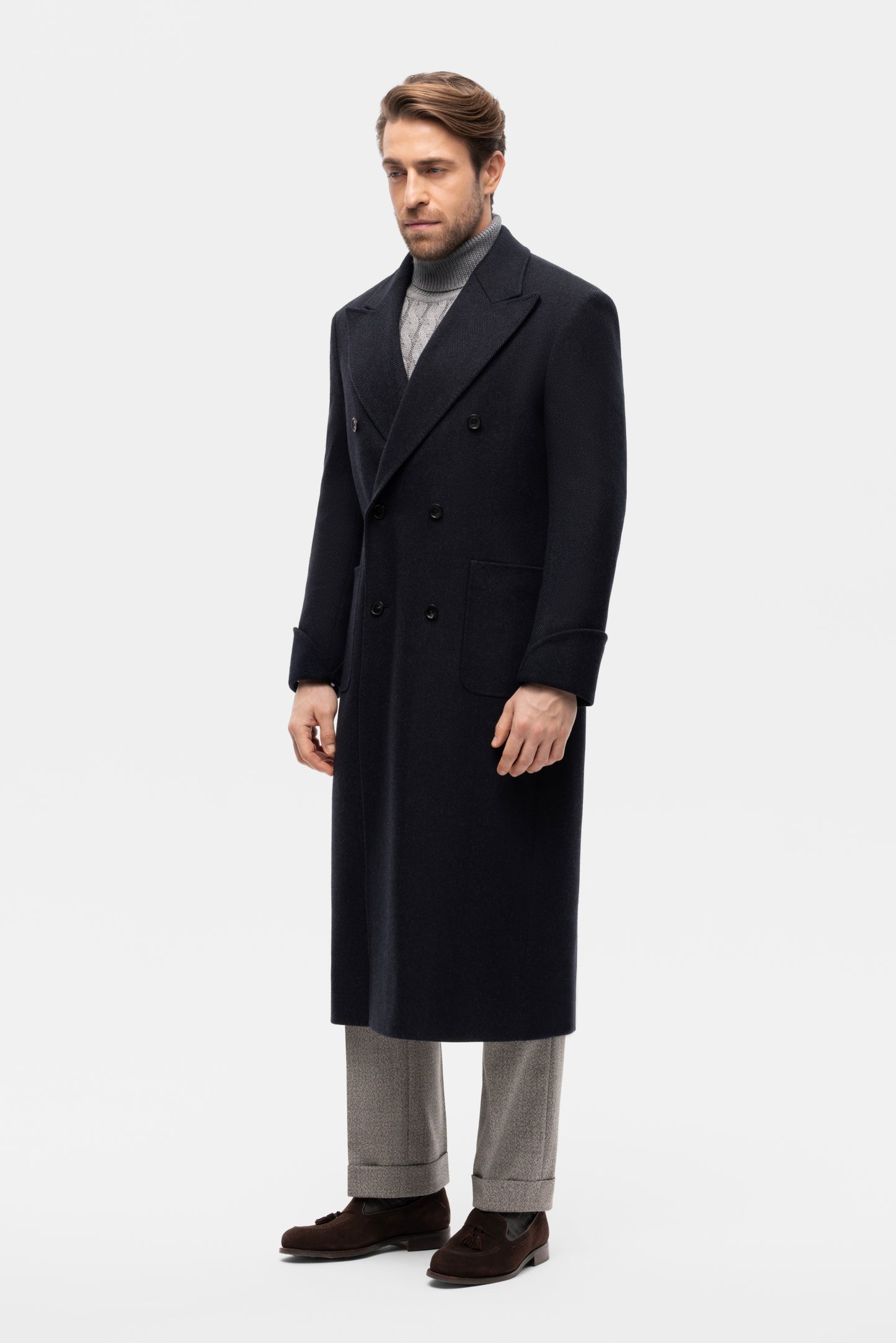 Navy oversized double-breasted overcoat