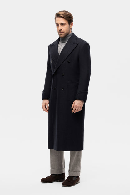 Navy oversized double-breasted overcoat