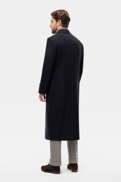 Navy oversized double-breasted overcoat