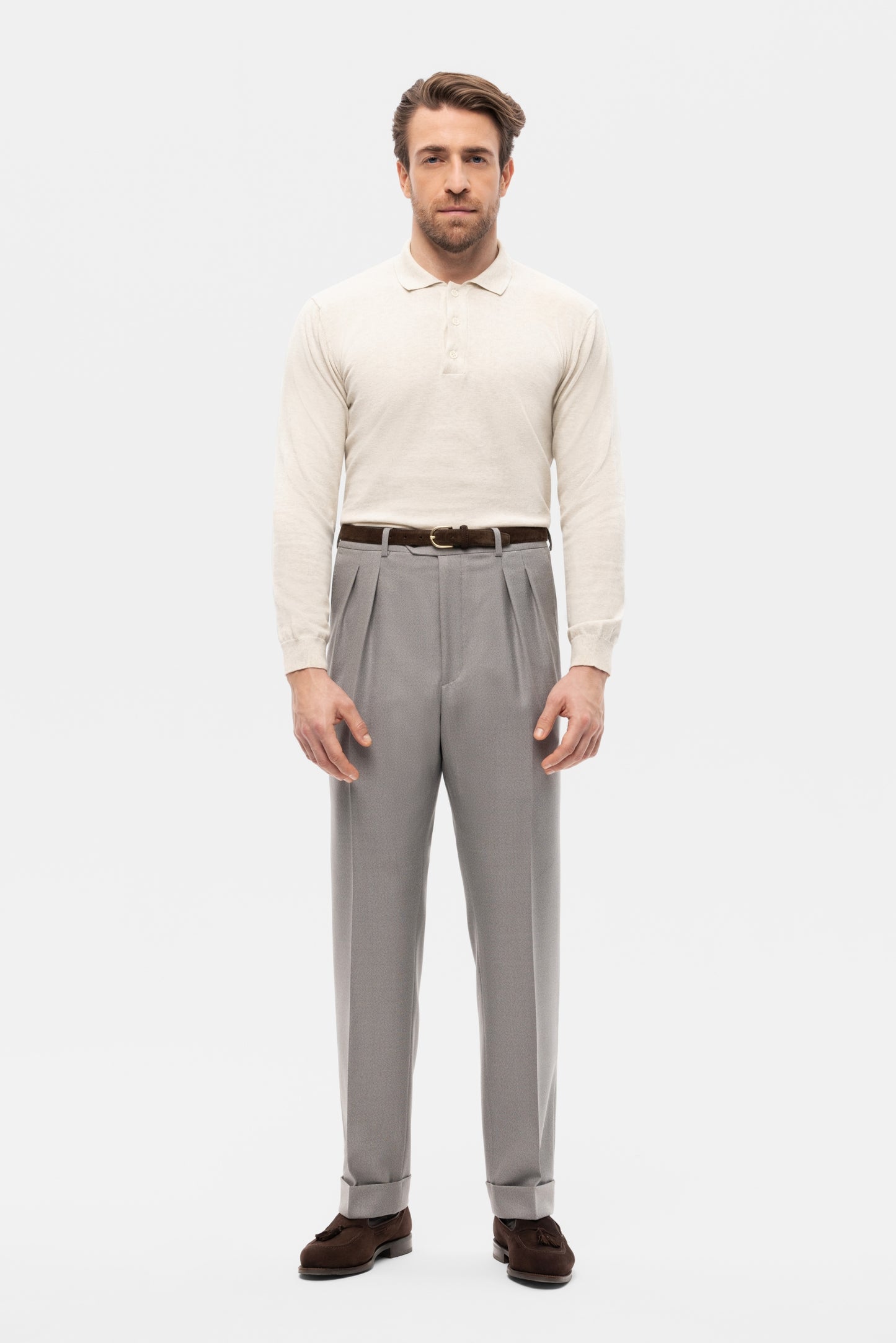 Navy blue houndstooth 4-ply trousers