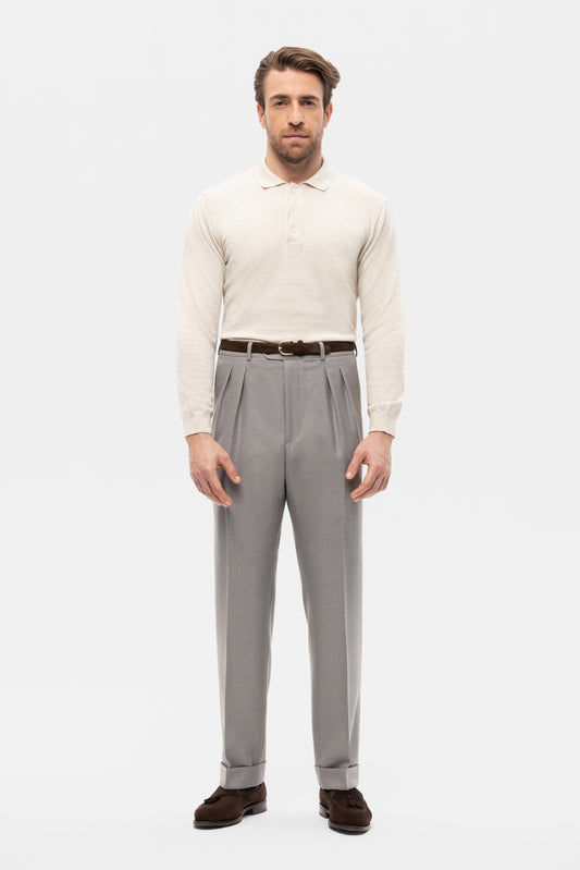 Navy blue houndstooth 4-ply trousers