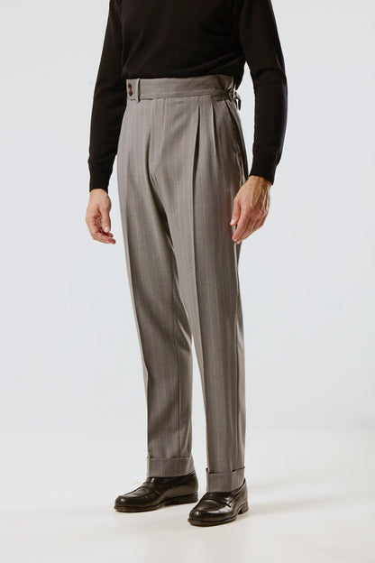 Light gray pinstripe suit in Loro Piana fabric