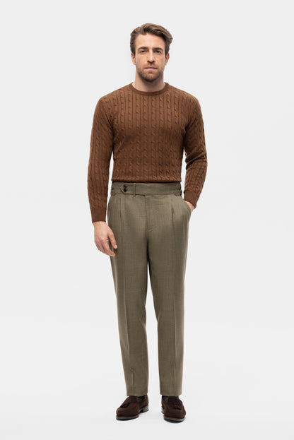 Jasnozielone spodnie wełniane z dwiema zakładkami