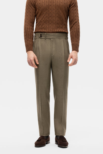 Jasnozielone spodnie wełniane z dwiema zakładkami